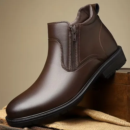 Auguste Boots cuir - Marron vue côté zip