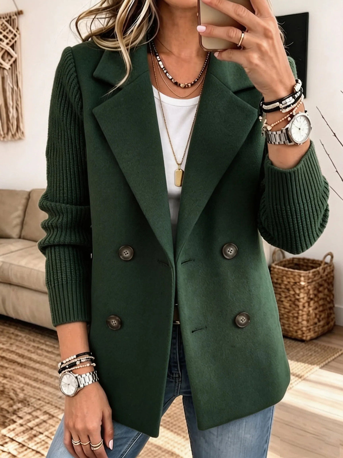 Blazer croisé à manches en maille vert