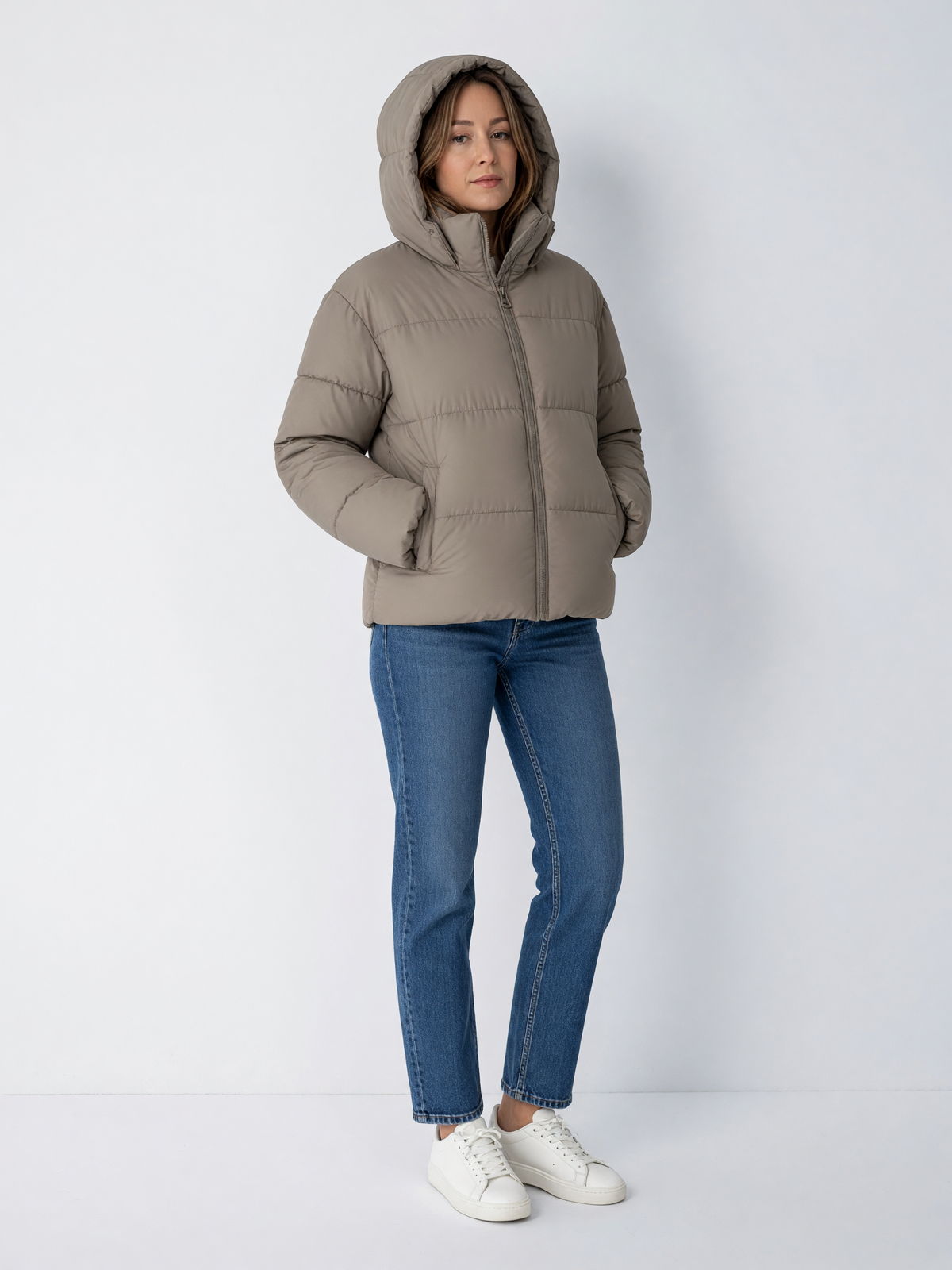 Isaure taupe trois-quarts capuche