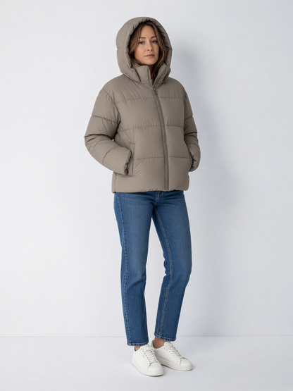 Isaure taupe trois-quarts capuche