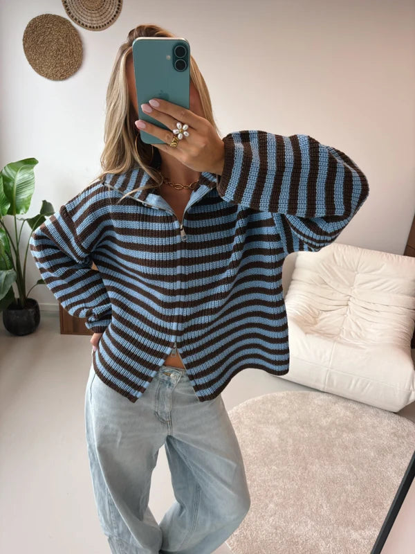 Gilet Margaux rayé bleu et chocolat
