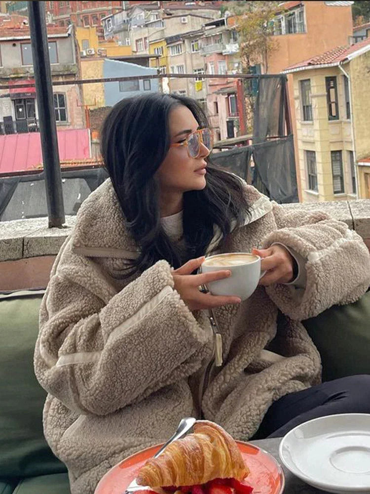 Veste teddy oversize café, vue produit