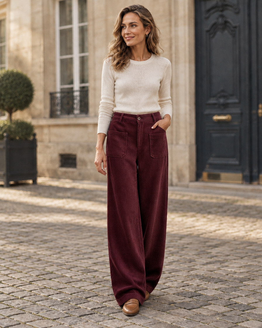Pantalon large décontracté bordeaux porté