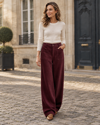 Pantalon large décontracté bordeaux porté