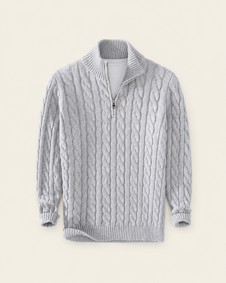 Pull zippé à torsades gris, packshot