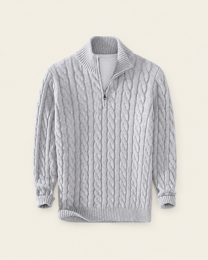 Pull zippé à torsades gris, packshot