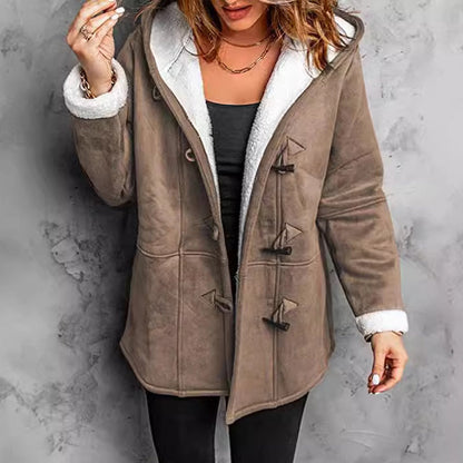 Manteau à capuche effet suède, porté